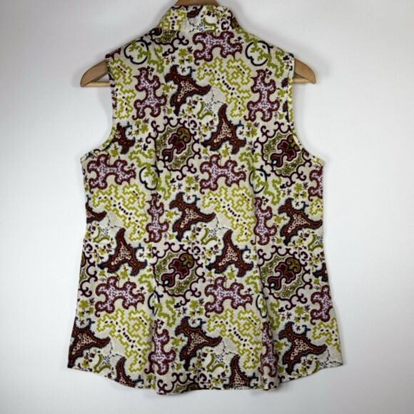 Pine Cone Hill Sleeveless Top Small Green Burgundy Knot Collar Boho Indie Cotton - Picture 5 of 9